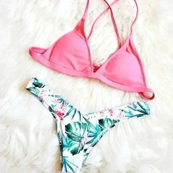 Cheeky tropical floral print pink bikini Size Small NWT - Picture 2 of 8